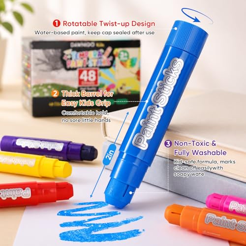 96 Pack Tempera Paint Sticks,48 Colors Washable Paint Sticks for Kids,Non-Toxic,90s Quick Drying, Allergen Free and High Coverage Solid Tempera Paint Stick,Ideal Gifts for Kids and Toddlers - color: (12 Classic+12 Metallic+12 Pastel+12 Neon)×2