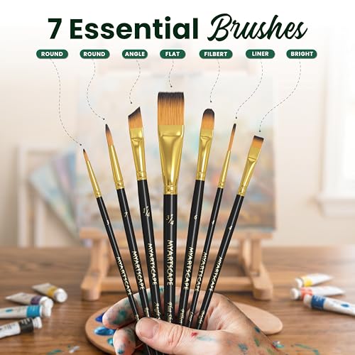 Travel Paint Brush Set - 7 Taklon Brushes with Case | Travel watercolor brushes with Taklon bristles for acrylic gouache oil painting and plein air art - size: Pocket Paint Brushes 001