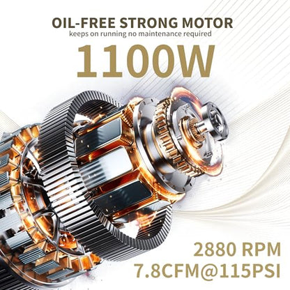 MZB 6.4 Gallon Ultra Quiet Air Compressor 110V/60Hz 1.5HP 7.41CFM MAX 115PSI Steel Tanks Oil-Free 70dB Noise Level Air Compressor with Wheels for Spray Painting, Auto Repair, Carpentry Decoration - size: MZB-1100H-24