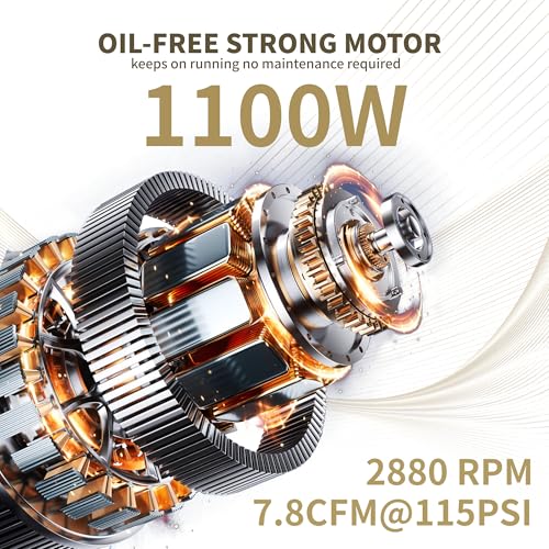 MZB 6.4 Gallon Ultra Quiet Air Compressor 110V/60Hz 1.5HP 7.41CFM MAX 115PSI Steel Tanks Oil-Free 70dB Noise Level Air Compressor with Wheels for Spray Painting, Auto Repair, Carpentry Decoration - size: MZB-1100H-24