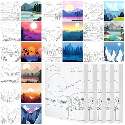 Teling 12 Pcs Pre Drawn Stretched Canvas, Pre Printed Painting, Mountain - style: Mountain
