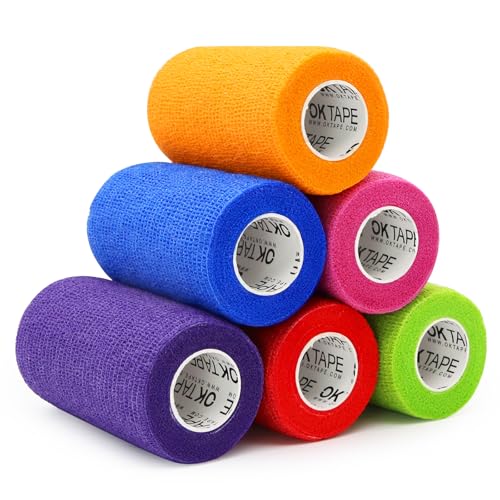 OK TAPE Self Adherent Cohesive Bandages Wrap 6Packs 4" x 5 Yards - color: Mix Color 01, size: 4 In x 5 Yards