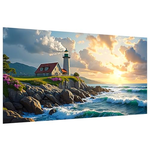 SparkGlow Large Diamond Art Kits for Beginners Lighthouse, Landscape 5d Diamond Painting for Adults, Sunset Full Drill Diamond Art Painting, Gem Art Kits Home Wall Decor Gifts 27.5 X 15.7 Inch - color: Landscape 009