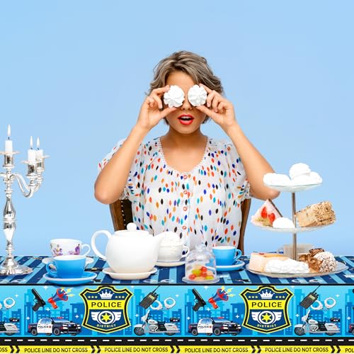 1Pc Police District Party Plastic Tablecloth 54 x 87 Inch Long Table Cover, Police Car Badge Party Tablecover for Police Game Theme Kids Baby Shower Birthday Dinner Picnic Kitchen Event - color: Police District