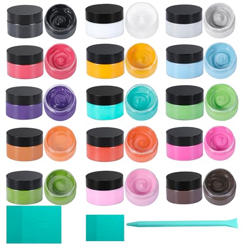 15-Color Chalk Paste Paint Set with 3 Silicone Squeegees - Stencil & Silk Screen Paint Kit for Wood, Fabric, Canvas, Tote Bags, T-Shirts, Glass, Chalkboard, Signs & Home Decor Starter Set - color: 18-Piece Starter Set