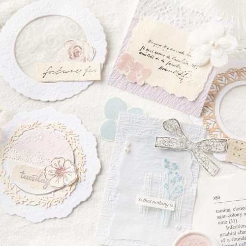 Scrapbook Embellishments Decorative Paper for Crafts, Journaling | 52 Pcs DIY Cutout Craft Paper for Junk Journals, Card Making, Wedding Album - color: Embossing Textured Cutout Paper