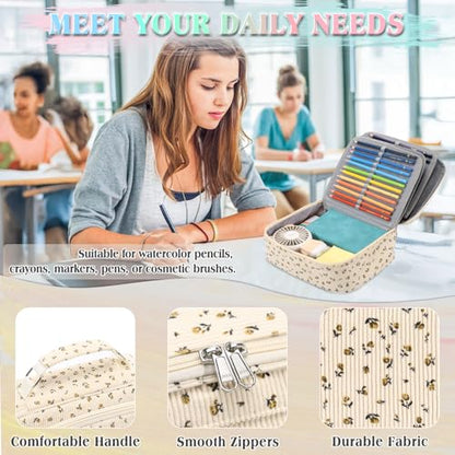 VX VONXURY Large Pencil Case, 54-Slot Colored Pen Pouch 2 Removable Sleeves - color: Beige