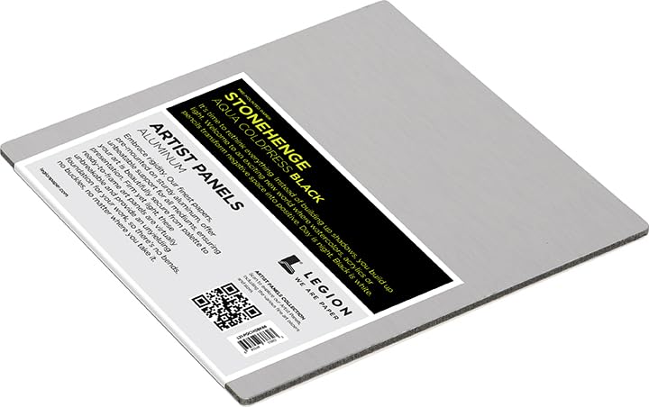 Legion Artist Panel, 1/8" Composite Brushed Aluminum with Stonehenge Aqua Coldpress Black, 100% Cotton, 140lb Paper, 6 x 6 inches for Wet Media - size: 6 x 6