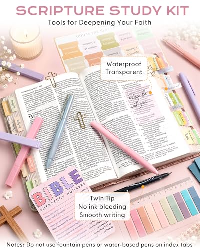 XKDOUS 40 Bible Study Kit, Journaling Supplies for Women with Case, Pink | Bible Journaling Supplies with Bible Tabs Pencil Case and More, Helps Highlight Verses, Notes and Prayers with Writing Pens - color: Pink