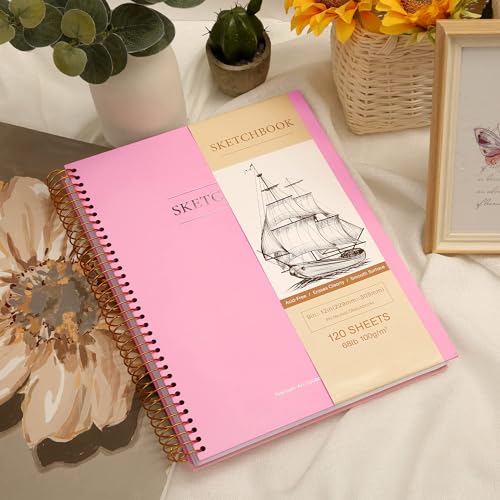 Yoment 9"x12" Hardcover Sketchbook for Drawing，120 Sheets，100GSM | Pink,Spiral Bound Sketch Pad Premium Art Sketchbook Artistic Drawing Paper Pad for Kids Adults Beginners Artists - color: 2-Pink, size: 9 x 12