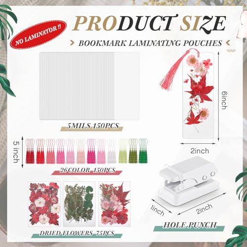 Fuyoooo 376 Pcs Pressed Flower Bookmark Kit,Red,2 x 6 Inch - color: Red, size: 2 x 6 Inch