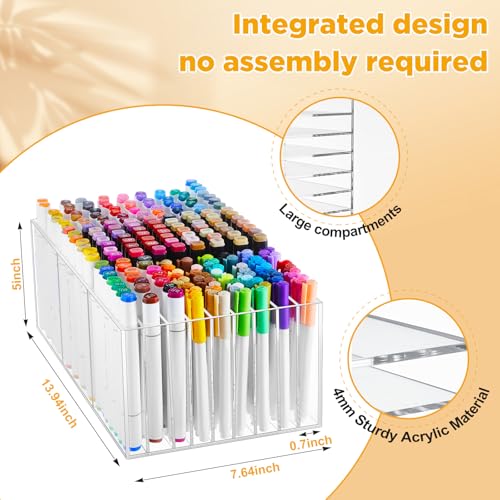 MotiMind Acrylic Marker Organizer for 189 Marker, Large Art Pencil Holder Storage Rack for Desk, Pens Art Brushes Display Stand with 27 Compartments for Desktop, Office (clear, 189 Capacity) - size: 189 Capacity