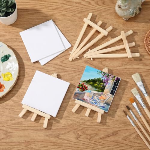 Motimind 36 Pcs 4 x 4 Mini Canvas and 6" Easel Set Bulk for Paint Party | Painting Art Crafts for Back to School Classroom Birthday Valentine Christmas Mother's Day End of School Year Gifts - size: 4 x 4 Inch