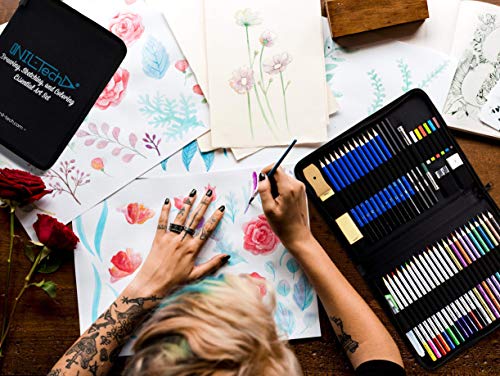 NIL - TECH 53-Piece Coloring and Drawing Art Set PLUS Electric Pencil Sharpener - With Sketch Pad and Drawing Tutorials Digital Library