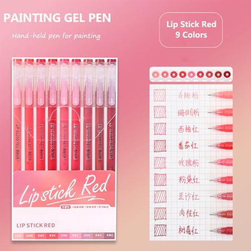Gel Pens with 0.6mm Fine Point, 9 Colors Acrylic Drawing Gel Pen - color: Lip Stick Red