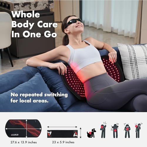 ALLOLO Red Light Therapy for Body, 3 in 1 LEDs Red Light Therapy Belt with Timer Remote Control, 660nm 850nm Infrared Light Therapy Pad for Body Waist Shoulder Knee, 27.6" x 13.9" Large Area - size: 27.6"*13.9"
