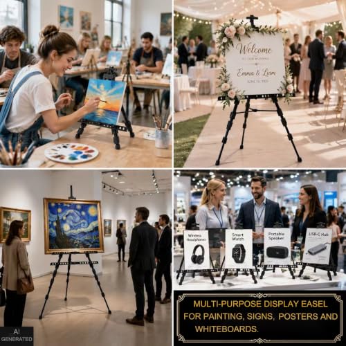 MXG Aluminum Art Easel,Professional Black Display Easel for Painting&Sign | 17-61 Inch Adjustable Height Tabletop & Floor standing Poster Stand 25lb Capacity for Canvas,Whiteboard,Home & Office - color: black