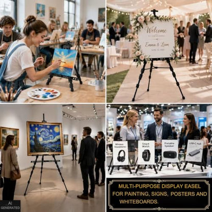 MXG Aluminum Art Easel,Professional Black Display Easel for Painting&Sign | 17-61 Inch Adjustable Height Tabletop & Floor standing Poster Stand 25lb Capacity for Canvas,Whiteboard,Home & Office - color: black