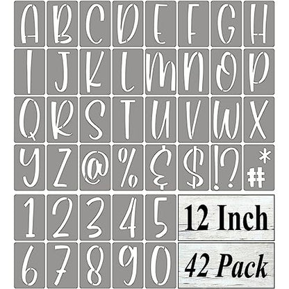 12 Inch Alphabet Letter Stencils for Painting - 42 Pack Letter and Number Stencil Templates with Signs for Painting on Wood, Reusable Letters and Numbers Stencils for Chalkboard Wood Signs & Wall Art - size: 12 Inch