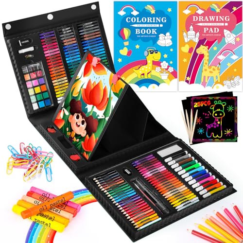 iBayam Art Kit, 251-Pack Art Supplies Drawing Kits, Arts & Crafts Gifts Box | Kids Teen Girls Boys, Travel Carrying Case & Trifold Easel, Scratch Paper, Sketch Pad, Coloring Book, Crayons, Pencils - color: Black