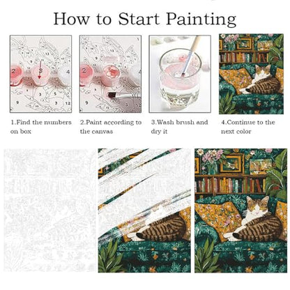 ZRIZQ Paint by Numbers Kit for Adults Beginner Animal,Cat Sofa,16x20 | Full set with wooden brushes,rolled canvas,rich paints.Calming activity.Beginner friendly.Just open and paint. - color: 16"X20"Rolled Canvas(Frameless)-Cat 1