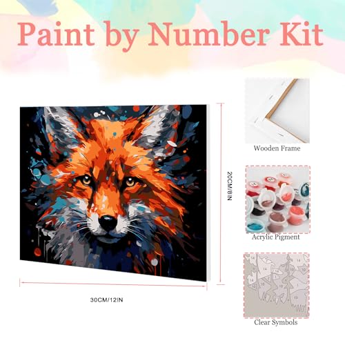 Auremi Fox Framed Paint by Number for Adults,DIY Animals Painting by Number Kits on Canvas Acrylic Oil Painting Kits for Adults Paint by Number Kits for Home Decor 20x30cm - color: Paint by number 007