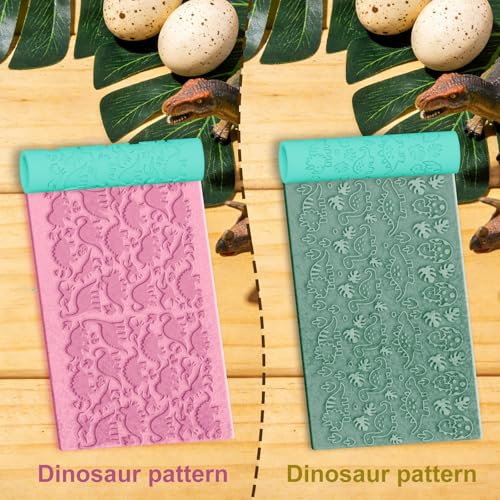 ACRNIGHEET 5 Pcs Polymer Clay Texture Roller, Dinosaur Themed Embossing Rollers Pottery Stamp, Like Texture Sheets Work with Polymer Clay Cutters, Clays Jewelry Making Kit with Storage Box - color: Dinosaur