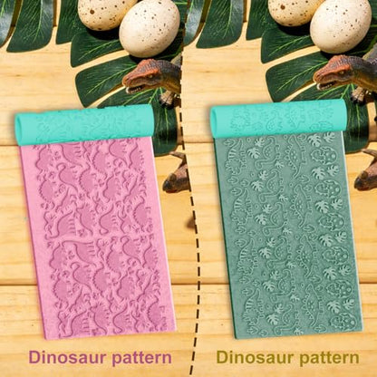 ACRNIGHEET 5 Pcs Polymer Clay Texture Roller, Dinosaur Themed Embossing Rollers Pottery Stamp, Like Texture Sheets Work with Polymer Clay Cutters, Clays Jewelry Making Kit with Storage Box - color: Dinosaur