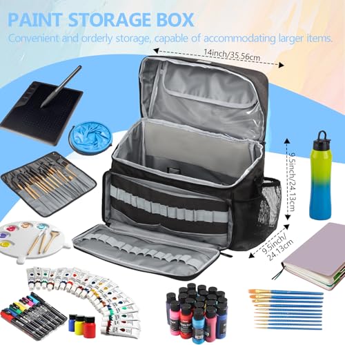 Acrylic Paint and Brush Set Organizer Bag - Carrying Case Compatible with Apple Barrel, Shuttle Art, Caliart Art Supplies - Includes Detachable Paint Brush Holder - for Home/Travel/Outdoor (Pro Black) - color: Pro Black