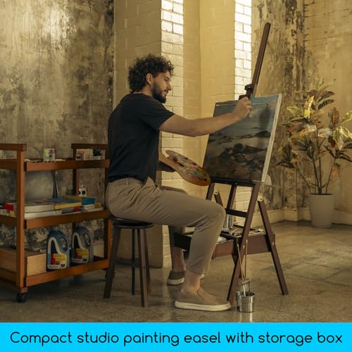 MEEDEN Studio H-Frame Easel with Art Supply Storage Drawer - Adjustable (60"~75") Solid Beech Wood Easel Stand for Artists, Students and Adults, Holds Canvas Art up to 36" - Walnut - color: Walnut