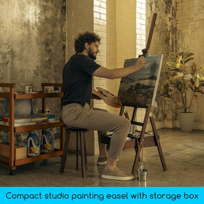 MEEDEN Studio H-Frame Easel with Art Supply Storage Drawer - Adjustable (60"~75") Solid Beech Wood Easel Stand for Artists, Students and Adults, Holds Canvas Art up to 36" - Walnut - color: Walnut