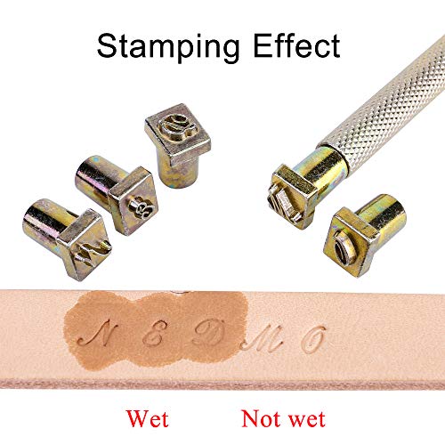 Yoption 37 Pieces Leathercarft Stamping Tool Set, 26 Letters Alphabet & 10 Patterns Stamping Tool 6mm +1 Stamping Handle for Leather Craft - size: 6mm Letters + Patterns