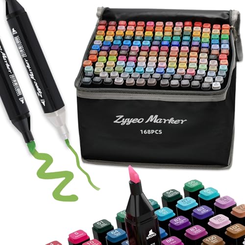 Alcohol Markers Pens,168 Colors Dual Tip Art Marker for Sketching,Drawing with Non-Blending,Coloring,Perfect for Amateurs/Artists,Christmas Gifts,Calligraphy, Animation (Fine & Chisel Tip) - color: 168 Colors