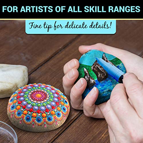 Fine Tip Paint pens for Rock Painting - Wood, Glass, Metal and Ceramic Works on Almost All Surfaces Set of 15 Vibrant oil based fine point paint markers, Quick Dry, Water Resistant