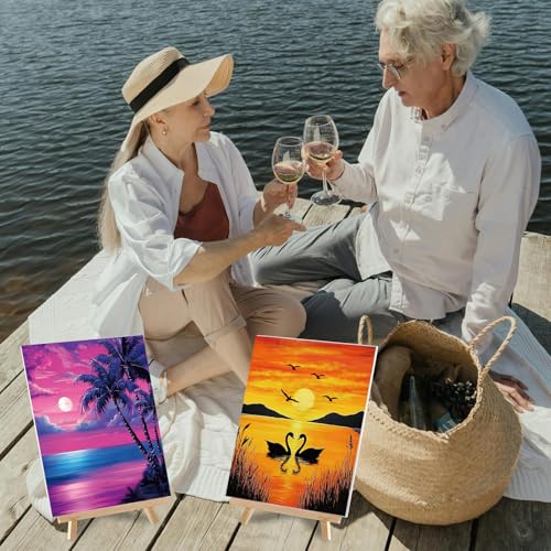 Sherr 12 Pcs Pre Drawn Canvas for Adults,Summer Sunset,8 x 10 Inch - size: 8 x 10 Inch, style: Summer Sunset