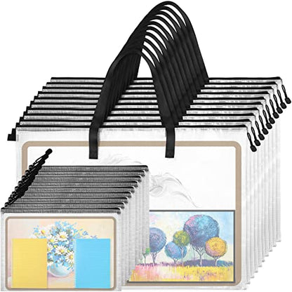 20 Pcs Art Portfolio Bag, 19'' x 25'' Clear Portfolio Folder for Artwork with Zipper and Handle A4 Pencil Bag 9'' x 13'' Plastic Mesh Zipper Pouch for Large Posters Artwork Bulletin Boards Painting