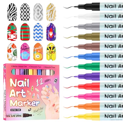 Kalolary 12 Color 0.5MM Nail Art Pens Set 3D Nail Art Pens | Nail Point Graffiti Dotting Pen Drawing Painting Liner Brush for DIY Nail Art Beauty Adorn Manicure Tools - color: S