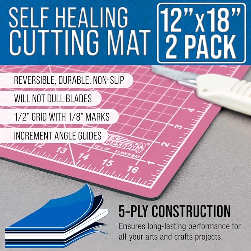 U.S. Art Supply 12"x18" Self-Healing Cutting Mat 5-Ply (2 Pack) Pink/Blue | Double-Sided Pink/Blue Craft Mat, Non-Slip Cutting Mats for Crafts, Sewing, Quilting, Scrapbooking - color: Pink/Blue