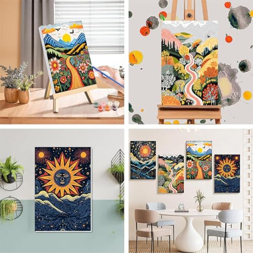 4 Pack Scenery Paint by Numbers for Adults with Frame Canvas - Wooden Easel - color: BKH1296+BKH1297+BKH1298+BKH1299