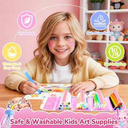 DreamyCandy 70 Pcs Washable Markers Set for Kids 4-8, Axolotl Art Set Gifts - color: Pink Axolotl