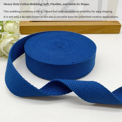 Heavy‑Duty Cotton Webbing Strap 1''x6yds Royal Blue for Bags | 2mm thick webbing for dog collars, backpack, bag handles, apron straps, slings, sewing repairs & DIY craft projects. - color: Royal Blue