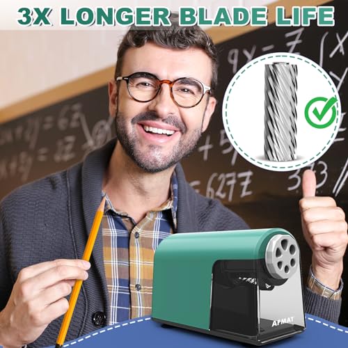 AFMAT PSX2 Heavy Duty Electric Pencil Sharpener 6 Holes, Classroom Pencil Sharpener for 6-11mm Pencils, Auto Stop, Super Fast, Save Pencils, School Teacher Must Have Pencil Sharpeners Plug in, Green - color: Green