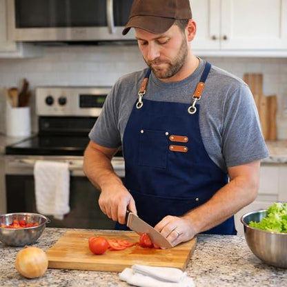 Chef Aprons for Men Canvas Apron with Large Pockets and Adjustable Neck Strap for Cooking,BBQ, Gardening - color: Blue