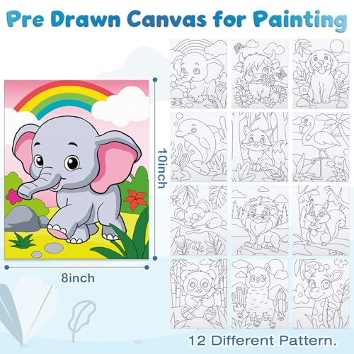 Louise Maelys 12 Packs Animal Pre Drawn Canvas to Paint for Boys Girls | 8x10 Inch Pre-Stretched Canvas Panels, Pre Printed Painting Canvas Kit For Kids' Parties, Classroom Art And Beginner Painting - color: animal