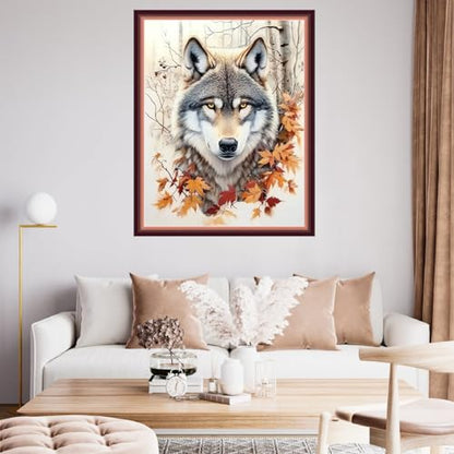 Fanxvivy Stamped Cross Stitch Kits for Beginners Full Range of Cross Stitching Preprinted Embroidery Kits for Adults, 11CT Embroidery Pattern Needlepoint Kits-Forest Wolf King 16x20 inch - color: Artdesign03