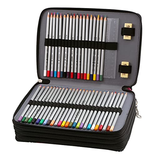 200 Slots Pencil Case 4-Layer Zipped Holder w/Handle - color: Cherry Cactus, size: 200