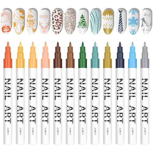 12 Color Nail Art Pens Kalolary Nail Art Markers Point Graffiti Dotting Pen | Drawing Painting Liner Brush for DIY Nail Art Beauty Adorn Manicure Tools - color: B