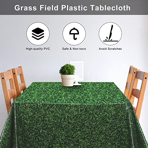 durony 2 Pack Green Grass Field Plastic Tablecloth Grass Print Table Covers 54 x 108 Inches Sports Party Table Decor for Sports Theme Parties Decorations - style: Green Grass