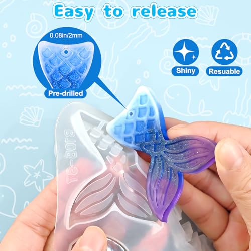 Resin Keychain Molds, Set of 4 Sea Life Key Chain Molds with Hole - color: 4 Pcs Ocean Resin Earring Molds