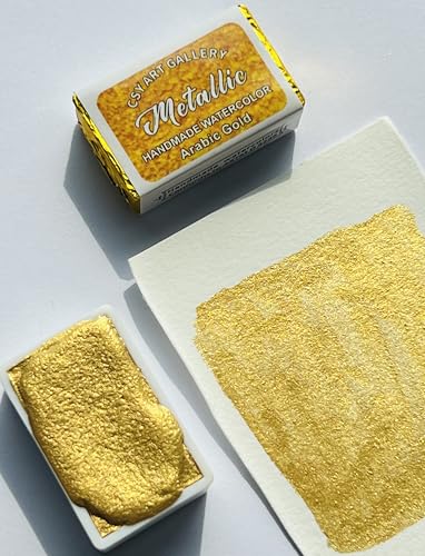 Metallic Handmade Watercolor Paint Full Pans Golden- Shimmer -Glitter Watercolors Choose Your Color (Arabic Gold) - color: Arabic Gold (Full Pan)